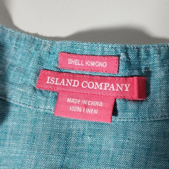Island Company 100% linen blue shell kimono tunic coverup top M - Picture 7 of 10